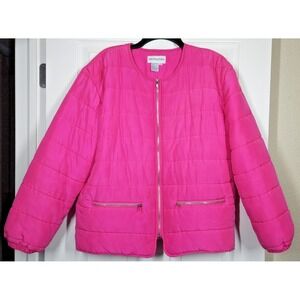 BLOOMINGDALE'S SIZE M HOT PINK 100% SILK QUILTED PUFFER COAT JACKET Y2K **FLAW**